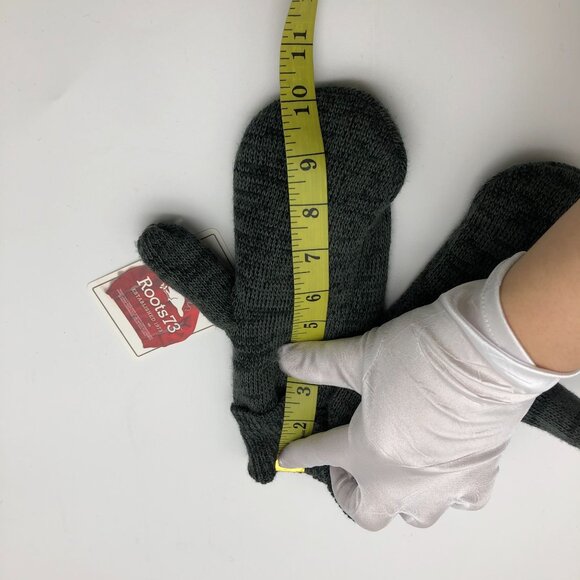 ROOTS Canada Knit Winter Mittens S/M Unisex Mens Womens Gray Fleece Lined - Picture 7 of 11